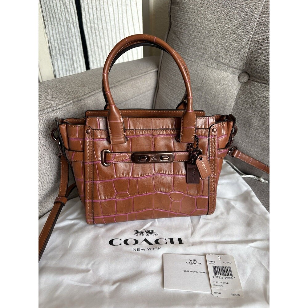 Coach Swagger 21 Carryall Satchel Crossbody Bag Exotic Croc-emboss Leather 37698